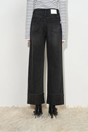 Jean court droit Grazia en denim de coton, orné de clous en cristal