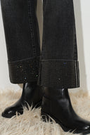 Jean court droit Grazia en denim de coton, orné de clous en cristal