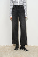 Grazia Crystal Studded Cropped Straight Leg Jeans in Cotton Denim