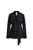 Graziosa Belted Fringed Safari Jacket in Wool Tweed