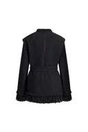 Graziosa Belted Fringed Safari Jacket in Wool Tweed