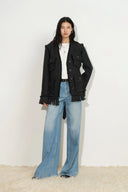 Graziosa Belted Fringed Safari Jacket in Wool Tweed
