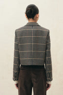 Greer Houndstooth Cropped Blazer in Wool Tweed