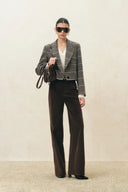 Greer Houndstooth Cropped Blazer in Wool Tweed
