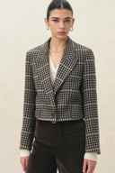 Greer Houndstooth Cropped Blazer in Wool Tweed