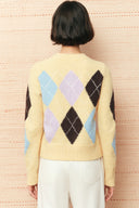 Hart Argyle Cropped Crewneck Cardigan in Wool Blend