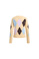 Hart Argyle Cropped Crewneck Cardigan in Wool Blend