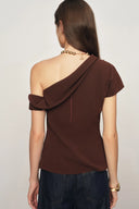 Hazel Asymmetric Ruched One Shoulder Side Slit Fitted Top in Triacetate Blend