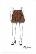 Hazel Lace Panel Belted Shorts in Faux Suede