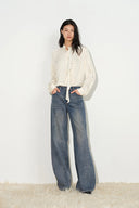 Hazel Vintage Deconstructed Barrel Leg Jeans in Cotton Denim