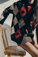 Hélène Hand Embroidery Argyle Cardigan in Wool Blend
