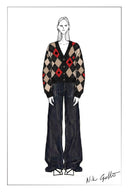 Hélène Hand Embroidery Argyle Cardigan in Wool Blend