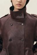 Chaqueta Hélène de cuero vegano con cuello mao texturizado