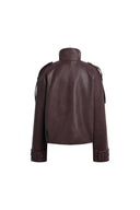Chaqueta Hélène de cuero vegano con cuello mao texturizado