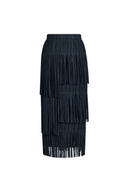 Hilda Ruched Asymmetric Fringe Skirt