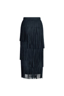 Hilda Ruched Asymmetric Fringe Skirt