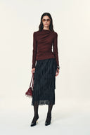 Hilda Ruched Asymmetric Fringe Skirt