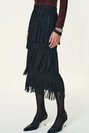 Hilda Ruched Asymmetric Fringe Skirt