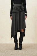 Ines Asymmetric Hem Midi Skirt in Stretch Knit