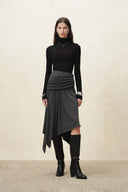 Ines Asymmetric Hem Midi Skirt in Stretch Knit