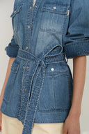 Chaqueta camisa safari con cinturón Iris en denim de algodón