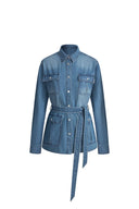 Chaqueta camisa safari con cinturón Iris en denim de algodón