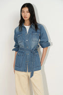 Chaqueta camisa safari con cinturón Iris en denim de algodón