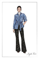 Chaqueta camisa safari con cinturón Iris en denim de algodón