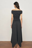 Isabella Smocked Drape Sleeveless Dress in Brushed Cotton Blend