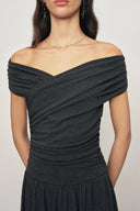 Isabella Smocked Drape Sleeveless Dress in Brushed Cotton Blend