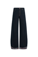 Jeans „Isla“ mit geschwungenem Bein und kariertem Umschlag am Saum aus Baumwolldenim