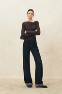 Jeans „Isla“ mit geschwungenem Bein und kariertem Umschlag am Saum aus Baumwolldenim