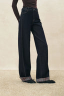 Jeans „Isla“ mit geschwungenem Bein und kariertem Umschlag am Saum aus Baumwolldenim