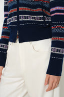 Isla Verkürzte Fair-Isle-Polo-Strickjacke aus Wollmischung