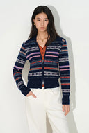 Isla Verkürzte Fair-Isle-Polo-Strickjacke aus Wollmischung