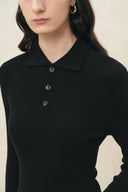 Jade Slim Fit Polo Collar Top in Wool Blend