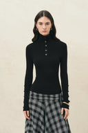 Jade Slim Fit Polo Collar Top in Wool Blend