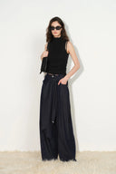 Jayne Belted Wide Leg Jeans in Cotton Denim