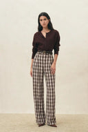 Joy Plaid Tie-Waist Straight Pants in Lightweight Plaid Fabric