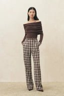 Joy Plaid Tie-Waist Straight Pants in Lightweight Plaid Fabric