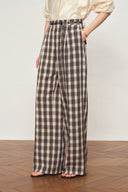 Joy Plaid Tie-Waist Straight Pants in Lightweight Plaid Fabric