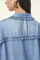Judy Ruffle Trim Puff Sleeve Shirt in Lyocell Denim