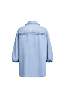 Judy Ruffle Trim Puff Sleeve Shirt in Lyocell Denim