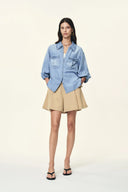 Judy Ruffle Trim Puff Sleeve Shirt in Lyocell Denim