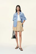 Judy Ruffle Trim Puff Sleeve Shirt in Lyocell Denim