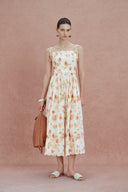 Julia Scalloped Hem Flora Strap Dress in Stretch Cotton