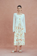 Julia Scalloped Hem Flora Strap Dress in Stretch Cotton
