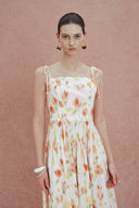 Julia Scalloped Hem Flora Strap Dress in Stretch Cotton