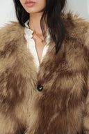 Julia Textured V Neckline Jacket in Faux Fox Fur