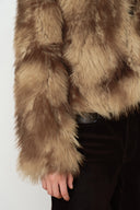 Julia Textured V Neckline Jacket in Faux Fox Fur